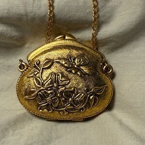 VINTAGE- Corday Floral Embossed Mini Purse Necklace